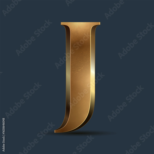 Luxury golden 3D letter on dark blue. Elegant element for design. Premium 3D metallic numeral for birthday, competition result, calendars, postcards or any advertising