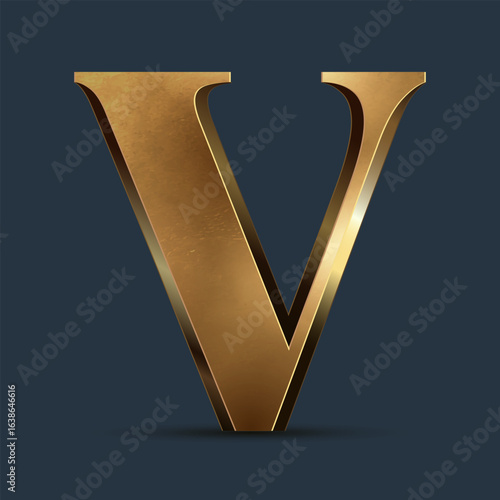 Luxury golden 3D letter on dark blue. Elegant element for design. Premium 3D metallic numeral for birthday, competition result, calendars, postcards or any advertising