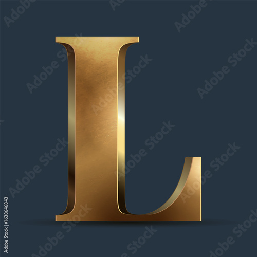 Luxury golden 3D letter on dark blue. Elegant element for design. Premium 3D metallic numeral for birthday, competition result, calendars, postcards or any advertising