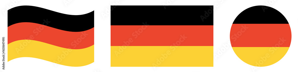 Naklejka premium Collection of German flags isolated. Round flag of Germany isolated in circle shape. Waving flag of Germany.