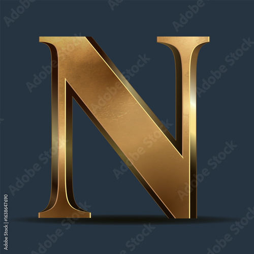 Luxury golden 3D letter on dark blue. Elegant element for design. Premium 3D metallic numeral for birthday, competition result, calendars, postcards or any advertising