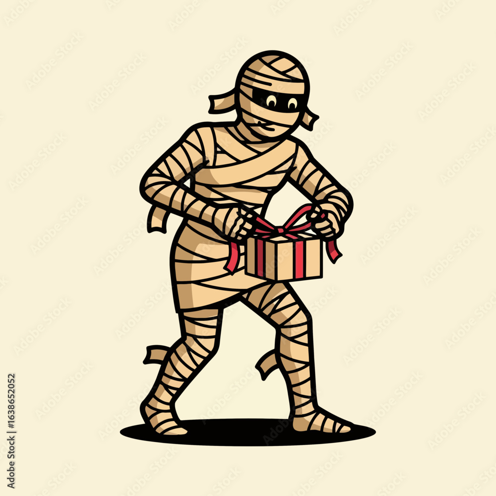 custom made wallpaper toronto digitalHalloween mummy unwrapping a gift vector illustration