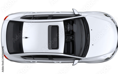 Top view of a white modern car isolated on transparent background