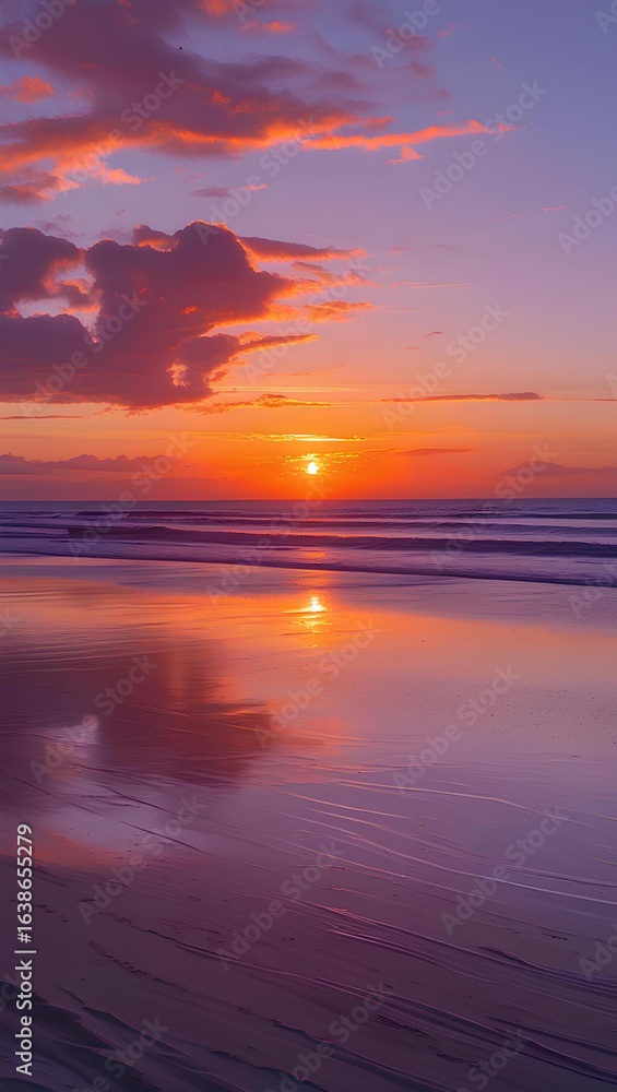 Obraz premium 背景素材 夕日の沈む砂浜 Background Sunset Beach （Generative AI）
