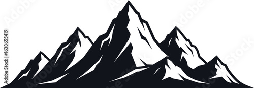 Vector art of silhouette of mountain peaks isolated on white background