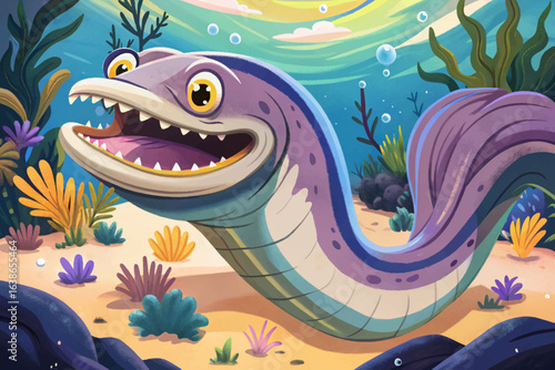 Gulper eel with its enormous mouth swimming in the abyss, a surreal and rare deep-sea creature marine wildlife art, ocean exploration, and nature themes