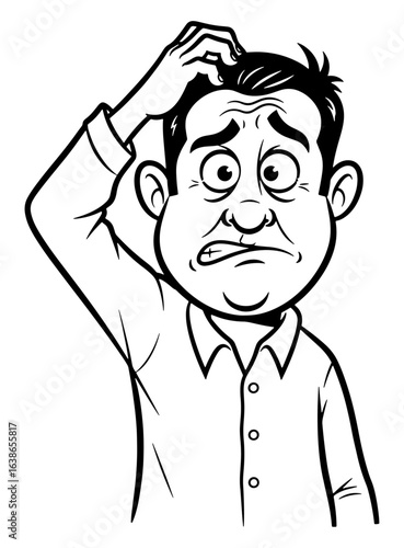 Cartoon Illustration of a Perplexed Man Scratching His Head in Confusion