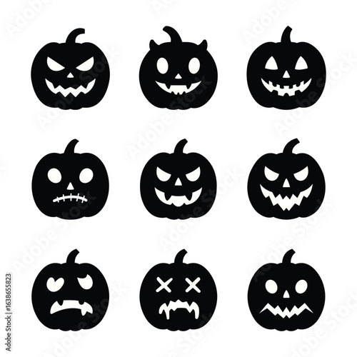 Vector Set of Pumpkin Silhouette Halloween Element