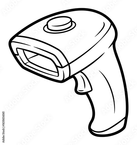 Black and White Cartoon Handheld Barcode Scanner Illustration