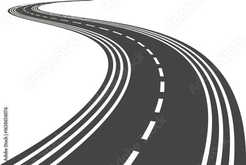 Vector art of winding asphalt road isolated on white background