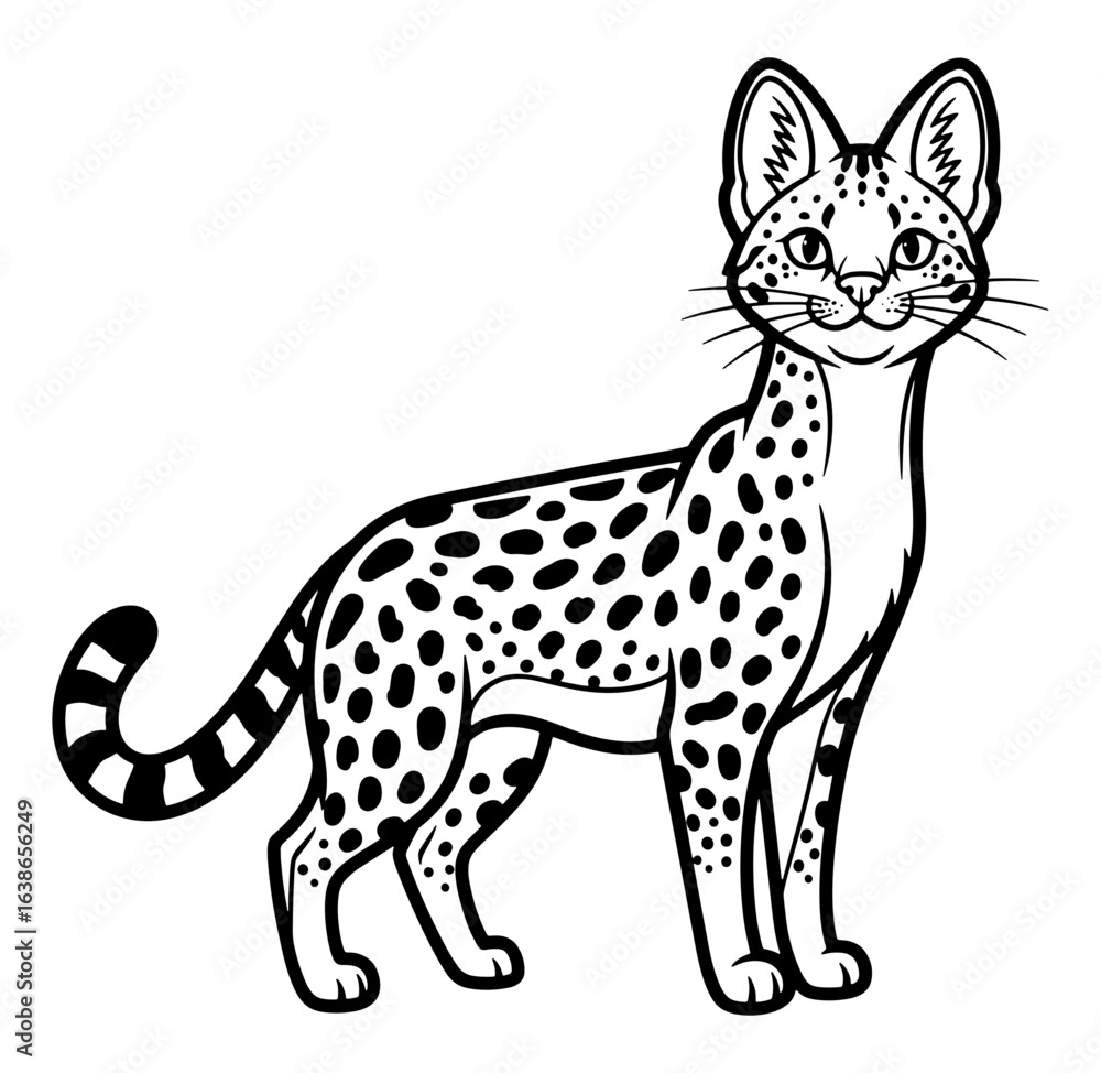 Obraz premium Detailed Black and White Illustration of a Serval Cat