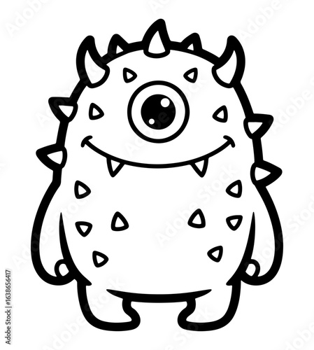 A Cartoon Outline of a Friendly One-Eyed Monster with Spikes and Horns