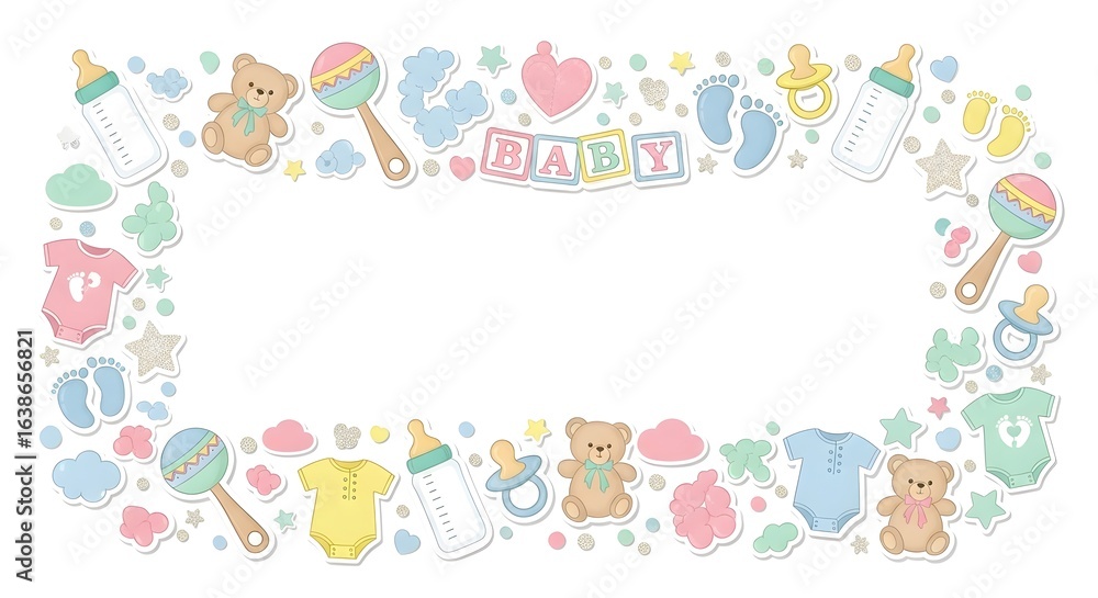 Fototapeta premium Cute Baby Items Frame Illustration