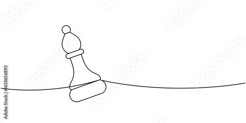 minimalist line drawing of a chess pawn leaning on a single line, simple black outline art for strategy and focus