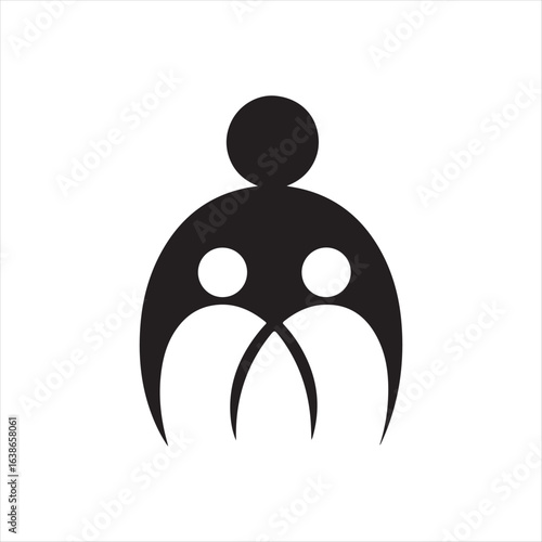 Abstract black silhouette of a parent figure with two children family