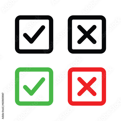 Vector Check And Cross Mark With Box Icon Set