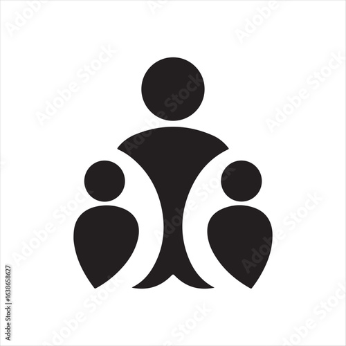 Black silhouette icon of a parent figure with two children figures embracing family togetherness