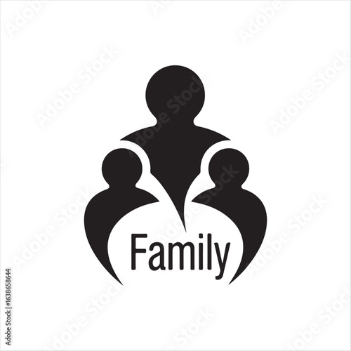 Black silhouette icon of a parent with two children forming a protective embrace family togetherness