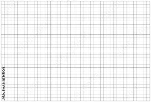 Wide squared black grid paper. Grid black texture on white background. Mathematics pattern. Typographical template for notebooks production. Blank notebook sheets. School backdrop.
