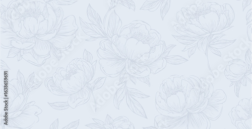Peony  print pattern background in provance style, floral background. Pastel tones floral vintage style wallpaper in vector.