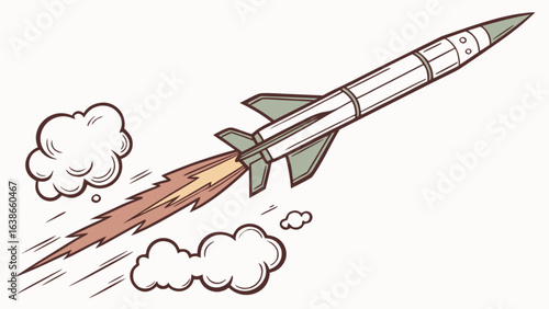 Rocket ship launch vector illustration for space exploration and technology themed design projects and presentations