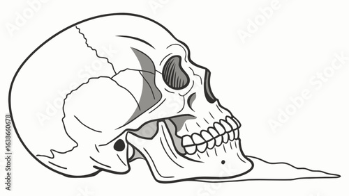 Detailed anatomical skull drawing illustration for medical and educational purposes study and art design