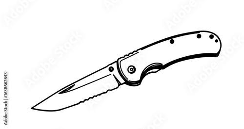 Object folding pocket knife vector illustration for camping hiking and outdoor activities equipment and tools design vector