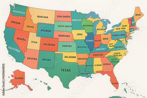 US map, USA map, United States map, USA map with state names, US states labeled, USA political map, American states map, USA state boundaries, US geography map, USA labeled map, US map illustration, 