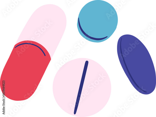 Flat Style Mixed Pills and Tablets Set