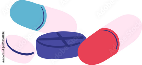 Flat Style Scattered Pills and Capsules