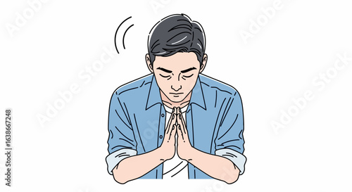 Respectful Bowing Man Line Art Illustration