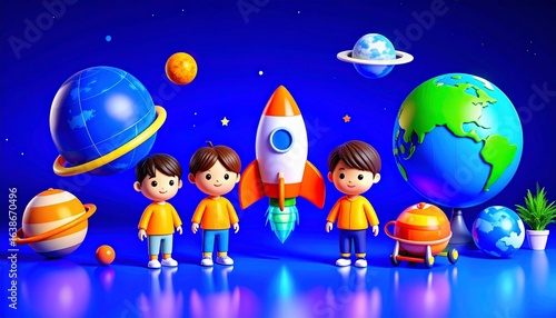animated illustrations of children with space objects 1