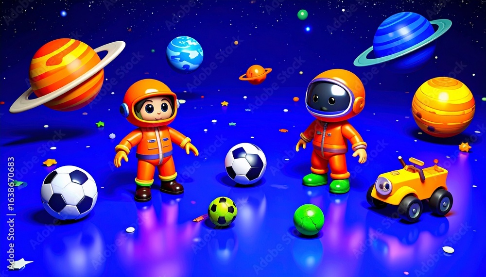 Naklejka premium animated illustrations of children with space objects 6