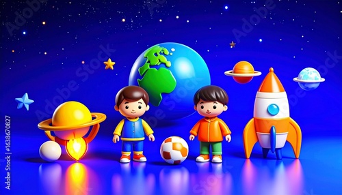 animated illustrations of children with space objects 17