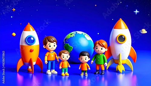 animated illustrations of children with space objects 21