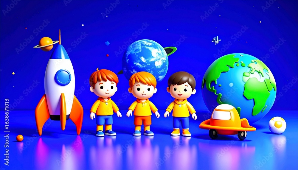 Naklejka premium animated illustrations of children with space objects 37