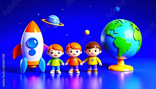animated illustrations of children with space objects 36