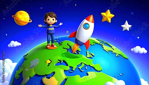 animated illustrations of children with space objects 38