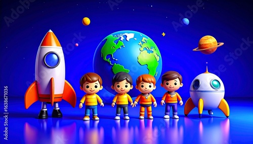animated illustrations of children with space objects 40