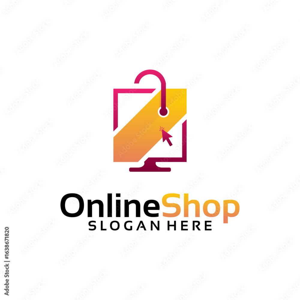 Online Shop Logo designs Template, Computer and Shopping bag logo Vector illustration Online Shop Logo designs Template, Computer and Shopping bag logo Vector illustration