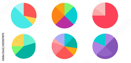 Colorful pie chart set. Business statistics illustration, infographic design elements.