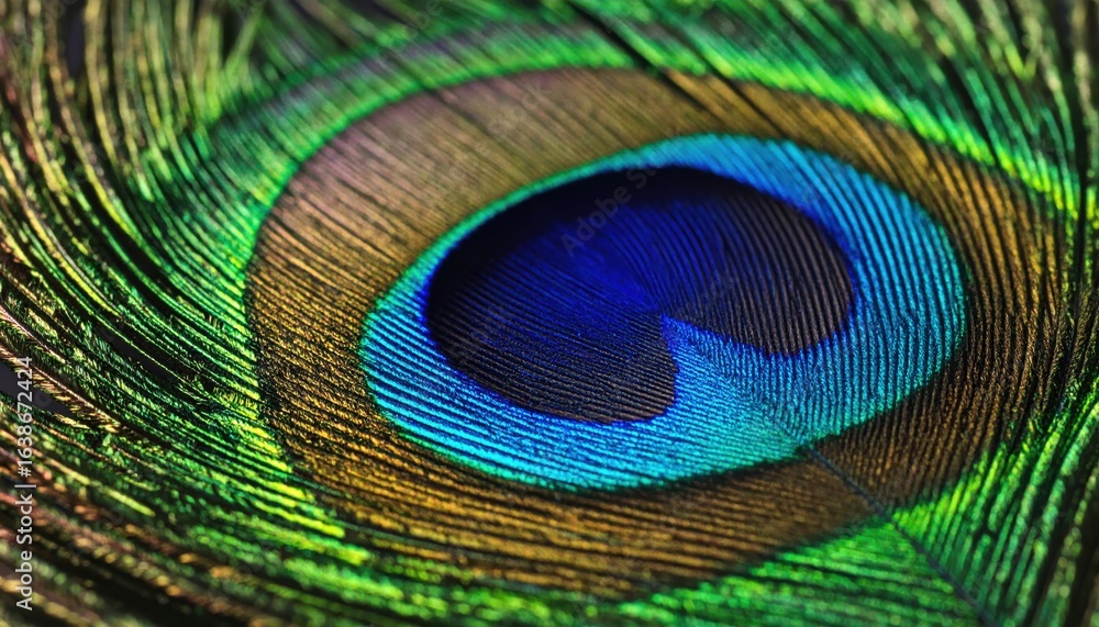 Naklejka premium Peacock Feather Macro: Jewel-toned Greens, Blues, and Golds in Exquisite Detail