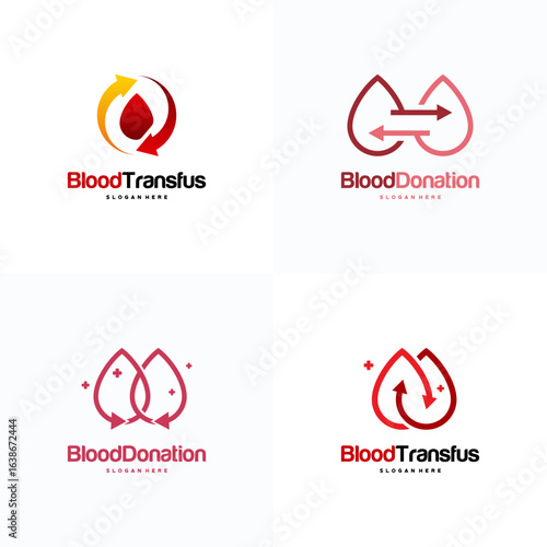 Set of Blood Donor logo designs Concept vector, Blood Transfusion logo template, Droplet symbol icon vector