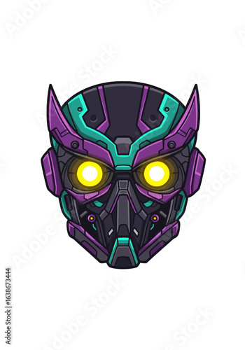 Cyberpunk Owl Robot Head Futuristic Mech Illustration