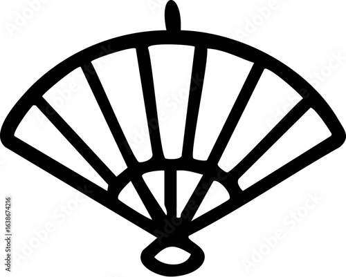 Simple black outline icon of a traditional folding hand fan.