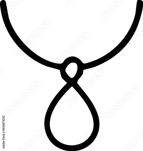Simple line art icon of a necklace with a teardrop pendant.