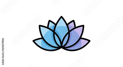 A stylized lotus flower icon with a black outline and a beautiful blue to purple gradient fill, isolated on a white background.
