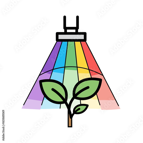 A vibrant spectrum of light illuminates a delicate green plant sprout, symbolizing innovative horticultural technology and sustainable indoor agriculture.