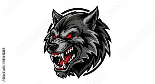 Wallpaper Mural An aggressive, snarling grey wolf head with menacing red eyes, illustrated as a fierce mascot. Torontodigital.ca