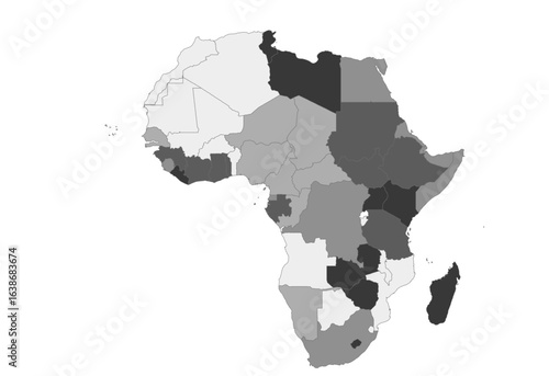 Blank Grayscale Map of Africa with Country Borders | Minimalist Unlabeled Vector Template for Design